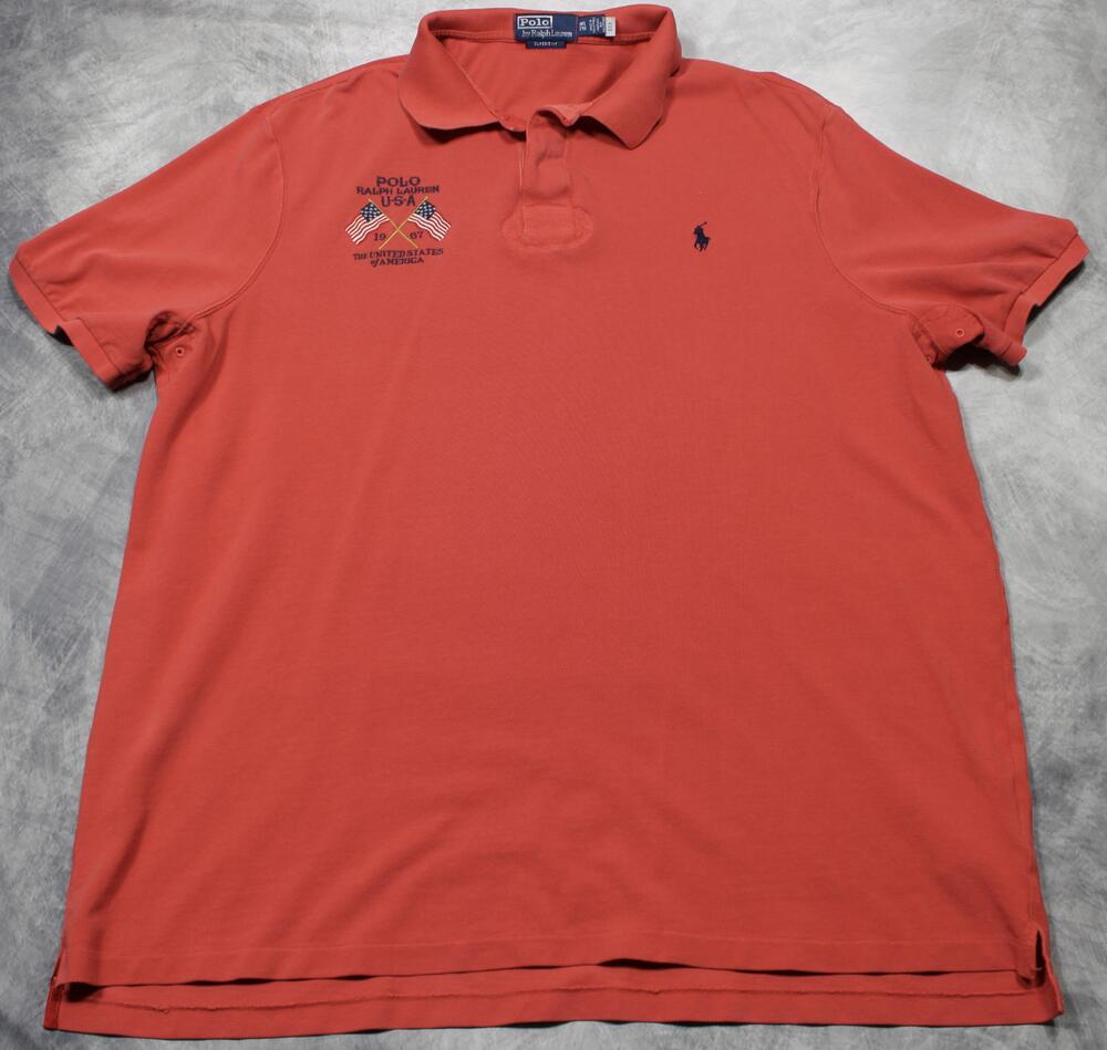 Polo By Ralph Lauren Polo Shirt Mens 2XL Red USA American Flag Classic Fit